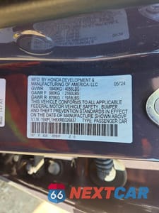 Zdjęcie 13 z 13 samochodu: 2024 HONDA CIVIC SPORT TOURING VIN:19XFL1H8XRE026837 - miniatura