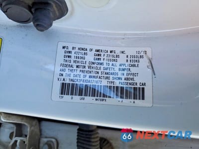 Zdjęcie 12 z 12 samochodu: 2013 HONDA ACCORD EXL VIN:1HGCR2F8XDA071672 - miniatura