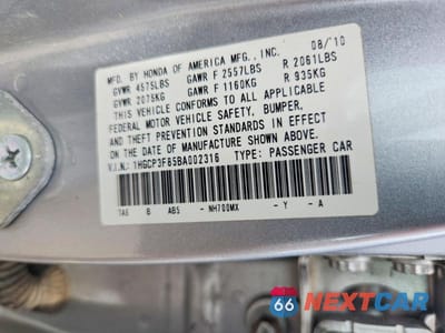 Zdjęcie 12 z 12 samochodu: 2011 HONDA ACCORD EXL VIN:1HGCP3F85BA002316 - miniatura