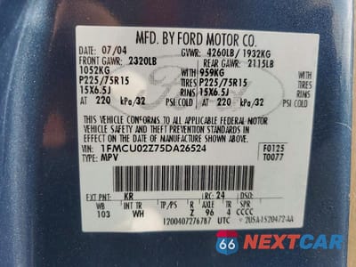 Zdjęcie 13 z 13 samochodu: 2005 FORD ESCAPE XLS VIN:1FMCU02Z75DA26524 - miniatura