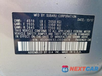 Zdjęcie 12 z 12 samochodu: 2018 SUBARU LEGACY 2.5I LIMITED VIN:4S3BNAK62J3024978 - miniatura