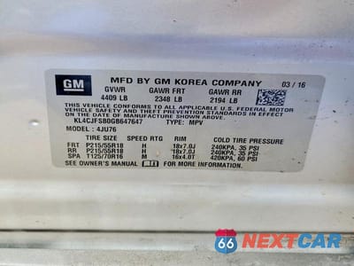 Zdjęcie 13 z 13 samochodu: 2016 BUICK ENCORE CONVENIENCE VIN:KL4CJFSB0GB647647 - miniatura