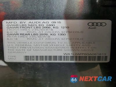 Zdjęcie 13 z 13 samochodu: 2016 AUDI Q5 PREMIUM PLUS VIN:WA1L2AFP6GA061613 - miniatura