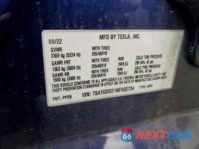 Zdjęcie 12 z 12 samochodu: 2022 TESLA MODEL Y VIN:7SAYGDEE1NF550734 - miniatura