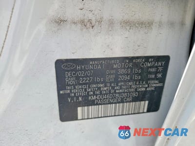 Zdjęcie 13 z 13 samochodu: 2008 HYUNDAI ELANTRA GLS VIN:KMHDU46D78U381093 - miniatura