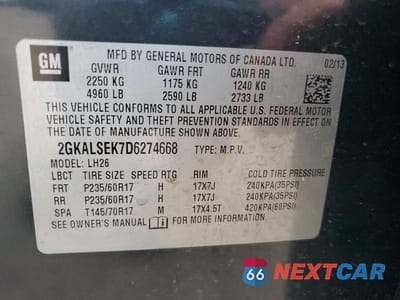 Zdjęcie 13 z 13 samochodu: 2013 GMC TERRAIN SLE VIN:2GKALSEK7D6274668 - miniatura