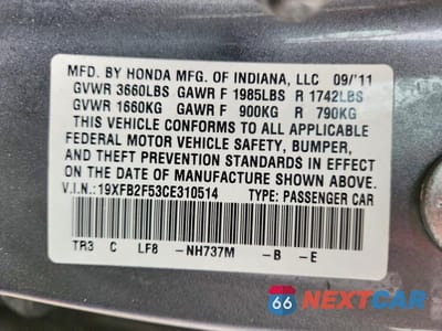 Zdjęcie 13 z 13 samochodu: 2012 HONDA CIVIC LX VIN:19XFB2F53CE310514 - miniatura