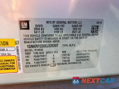 Zdjęcie 14 z 14 samochodu: 2014 CHEVROLET TRAVERSE LS VIN:1GNKRFED8EJ335397 - miniatura