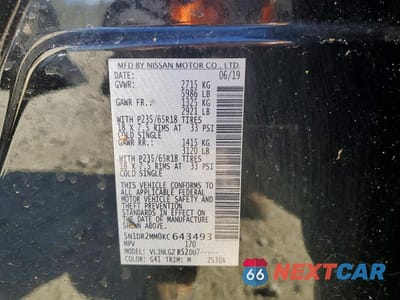 Zdjęcie 13 z 13 samochodu: 2019 NISSAN PATHFINDER SL VIN:5N1DR2MM0KC643493 - miniatura