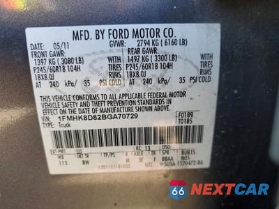 Zdjęcie 13 z 13 samochodu: 2011 FORD EXPLORER XLT VIN:1FMHK8D82BGA70729 - miniatura