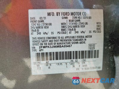 Zdjęcie 13 z 13 samochodu: 2021 FORD EDGE SEL VIN:2FMPK3J96MBA05467 - miniatura