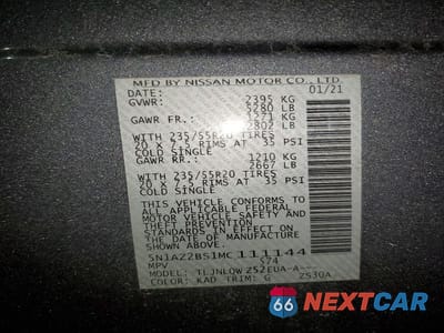 Zdjęcie 13 z 13 samochodu: 2021 NISSAN MURANO SV VIN:5N1AZ2BS1MC111144 - miniatura