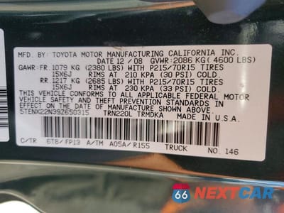 Zdjęcie 12 z 12 samochodu: 2009 TOYOTA TACOMA BASE VIN:5TENX22N39Z650315 - miniatura