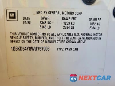 Zdjęcie 12 z 12 samochodu: 1998 CADILLAC DEVILLE VIN:1G6KD54Y8WU757906 - miniatura