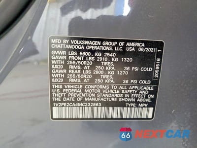 Zdjęcie 13 z 13 samochodu: 2021 VOLKSWAGEN ATLAS CROSS SPORT SE VIN:1V2PE2CA4MC232863 - miniatura