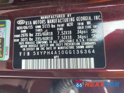 Zdjęcie 12 z 12 samochodu: 2016 KIA SORENTO EX VIN:5XYPH4A10GG136364 - miniatura