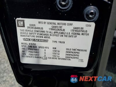 Zdjęcie 12 z 12 samochodu: 2005 CHEVROLET SILVERADO K1500 VIN:1GCEK19B25E222897 - miniatura
