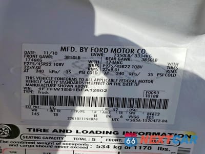 Zdjęcie 12 z 12 samochodu: 2011 FORD F150 SUPERCREW VIN:1FTFW1E61BFA12802 - miniatura