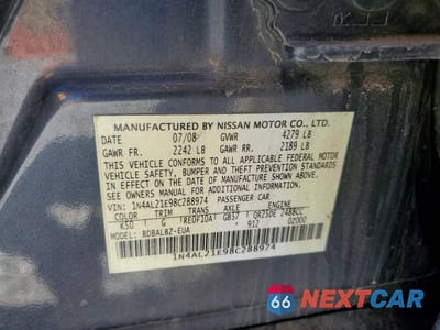 Zdjęcie 12 z 12 samochodu: 2008 NISSAN ALTIMA 2.5 VIN:1N4AL21E98C288974 - miniatura