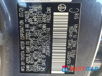 Zdjęcie 12 z 12 samochodu: 2022 TOYOTA PRIUS PRIME LE VIN:JTDKAMFP2N3201194 - miniatura