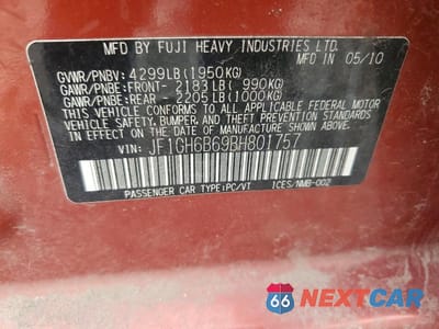 Zdjęcie 13 z 13 samochodu: 2011 SUBARU IMPREZA 2.5I PREMIUM VIN:JF1GH6B69BH801757 - miniatura