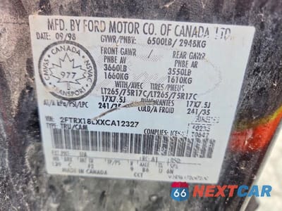 Zdjęcie 12 z 12 samochodu: 1999 FORD F150 VIN:2FTRX18LXXCA12327 - miniatura