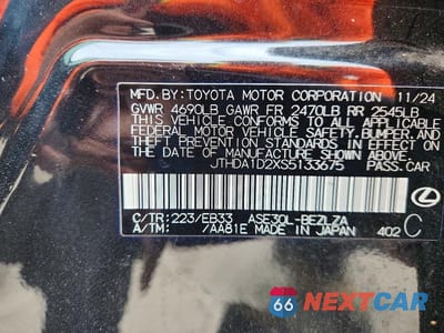 Zdjęcie 12 z 12 samochodu: 2025 LEXUS IS 300 BASE VIN:JTHDA1D2XS5133675 - miniatura