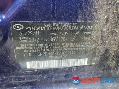 Zdjęcie 13 z 13 samochodu: 2012 HYUNDAI ELANTRA GLS VIN:5NPDH4AE1CH091444 - miniatura