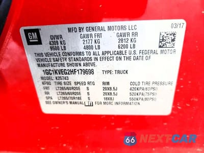 Zdjęcie 12 z 12 samochodu: 2017 CHEVROLET SILVERADO K2500 HEAVY DUTY LT VIN:1GC1KVEG2HF179698 - miniatura