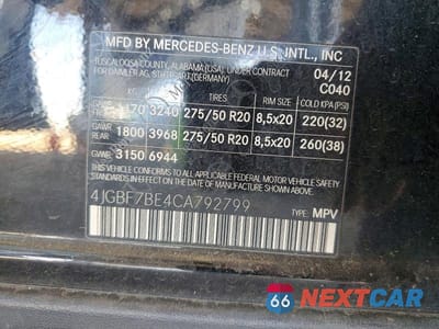 Zdjęcie 14 z 14 samochodu: 2012 MERCEDES-BENZ GL 450 4MATIC VIN:4JGBF7BE4CA792799 - miniatura