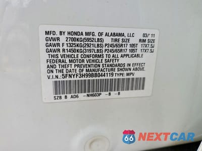 Zdjęcie 12 z 12 samochodu: 2011 HONDA PILOT TOURING VIN:5FNYF3H99BB044119 - miniatura