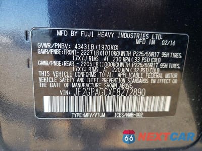 Zdjęcie 13 z 13 samochodu: 2014 SUBARU XV CROSSTREK 2.0 LIMITED VIN:JF2GPAGCXE8272890 - miniatura