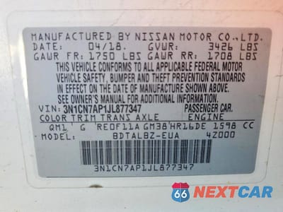 Zdjęcie 12 z 12 samochodu: 2018 NISSAN VERSA SV VIN:3N1CN7AP1JL877347 - miniatura