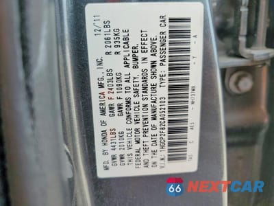 Zdjęcie 12 z 12 samochodu: 2012 HONDA ACCORD EXL VIN:1HGCP2F82CA052103 - miniatura