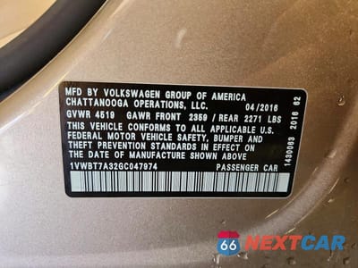 Zdjęcie 12 z 12 samochodu: 2016 VOLKSWAGEN PASSAT SE VIN:1VWBT7A32GC047974 - miniatura