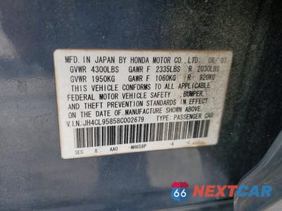 Zdjęcie 12 z 12 samochodu: 2008 ACURA TSX VIN:JH4CL95858C002679 - miniatura