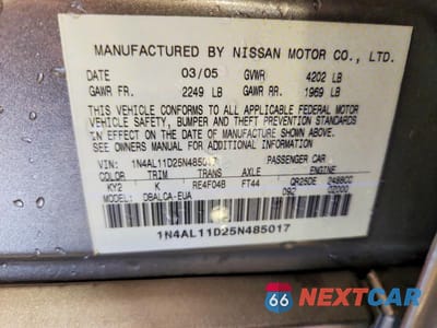 Zdjęcie 12 z 12 samochodu: 2005 NISSAN ALTIMA 2.5 VIN:1N4AL11D25N485017 - miniatura