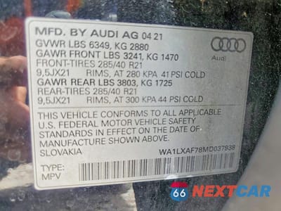 Zdjęcie 12 z 12 samochodu: 2021 AUDI Q7 PREMIUM PLUS VIN:WA1LXAF78MD037938 - miniatura