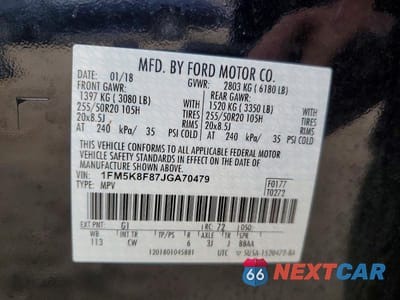 Zdjęcie 13 z 13 samochodu: 2018 FORD EXPLORER LIMITED VIN:1FM5K8F87JGA70479 - miniatura