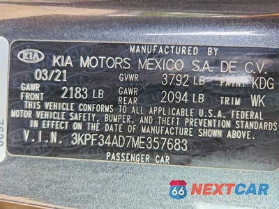 Zdjęcie 13 z 13 samochodu: 2021 KIA FORTE GT-LINE VIN:3KPF34AD7ME357683 - miniatura