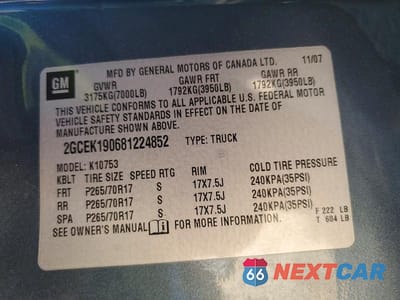 Zdjęcie 12 z 12 samochodu: 2008 CHEVROLET SILVERADO K1500 VIN:2GCEK190681224852 - miniatura