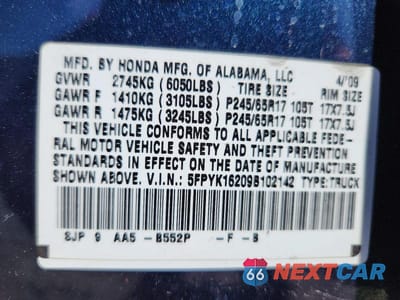 Zdjęcie 12 z 12 samochodu: 2009 HONDA RIDGELINE RT VIN:5FPYK16209B102142 - miniatura