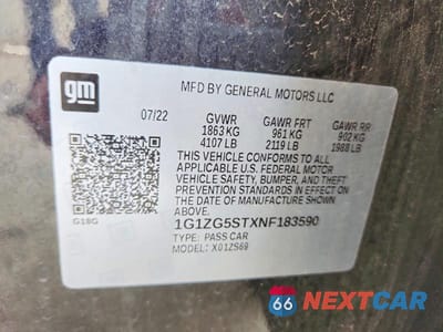 Zdjęcie 12 z 12 samochodu: 2022 CHEVROLET MALIBU RS VIN:1G1ZG5STXNF183590 - miniatura