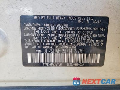 Zdjęcie 13 z 13 samochodu: 2013 SUBARU FORESTER 2.5X VIN:JF2SHABC5DH439783 - miniatura