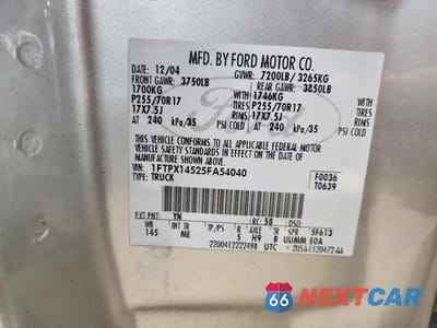 Zdjęcie 12 z 12 samochodu: 2005 FORD F150 VIN:1FTPX14525FA54040 - miniatura