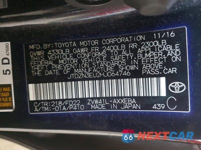 Zdjęcie 12 z 12 samochodu: 2017 TOYOTA PRIUS V TWO VIN:JTDZN3EU2HJ064746 - miniatura