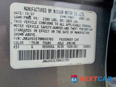 Zdjęcie 13 z 13 samochodu: 2008 INFINITI M35 BASE VIN:JNKAY01E78M600783 - miniatura