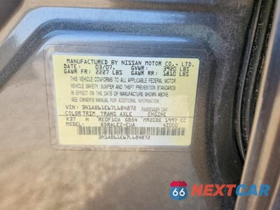 Zdjęcie 12 z 12 samochodu: 2007 NISSAN SENTRA 2.0 VIN:3N1AB61E67L684872 - miniatura