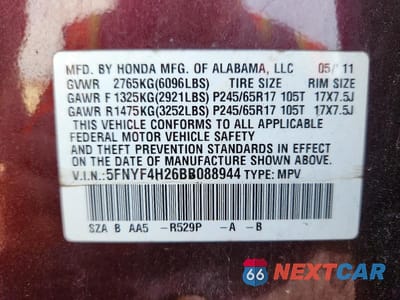 Zdjęcie 13 z 13 samochodu: 2011 HONDA PILOT LX VIN:5FNYF4H26BB088944 - miniatura