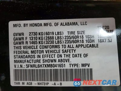Zdjęcie 14 z 14 samochodu: 2021 HONDA ODYSSEY EXL VIN:5FNRL6H7XMB041651 - miniatura